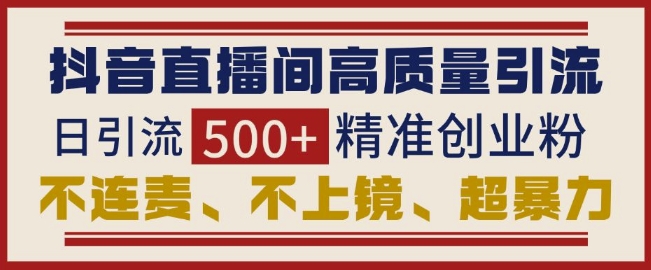 抖音直播间引流创业粉，无需连麦、不用上镜、超暴力，日引流500+高质量精准创业粉-梦凌网创
