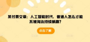 某付费文章:人工智能时代,普通人怎么才能不被淘汰持续躺赢?-薪火元第一资源库