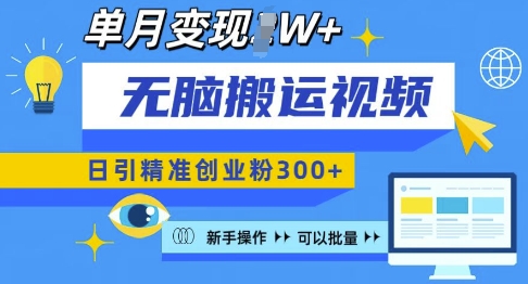 无脑搬运视频号可批量复制，新手即可操作，日引精准创业粉300+，月变现过W 【揭秘】-梦凌网创