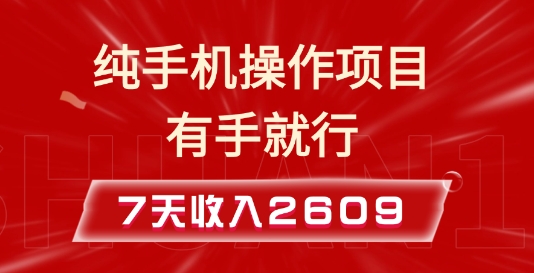 纯手机操作的小项目，有手就能做，7天收入2609+实操教程【揭秘】-梦凌网创