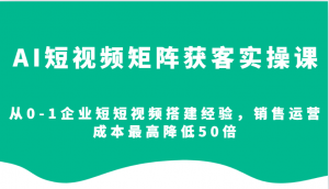 AI短视频矩阵获客实操课,从0-1企业短短视频搭建经验,销售运营成本最高降低50倍-薪火元第一资源库