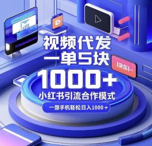 视频代发，一单5块，小红书引流合作模式，一部手机轻松日入多张【揭秘】-薪火元第一资源库