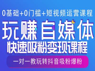 0基础+0门槛+短视频运营课程，玩赚自媒体快速吸粉变现课程，一对一教玩转抖音吸粉爆粉-梦凌网创