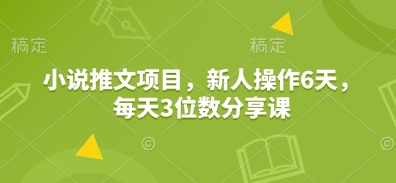 小说推文项目，新人操作6天，每天3位数分享课-薪火元第一资源库