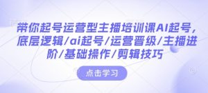 带你起号运营型主播培训课AI起号，底层逻辑/ai起号/运营晋级/主播进阶/基础操作/剪辑技巧-薪火元第一资源库