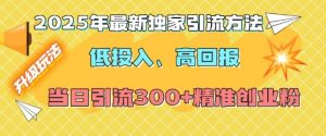 2025年最新独家引流方法，低投入高回报？当日引流300+精准创业粉-薪火元第一资源库