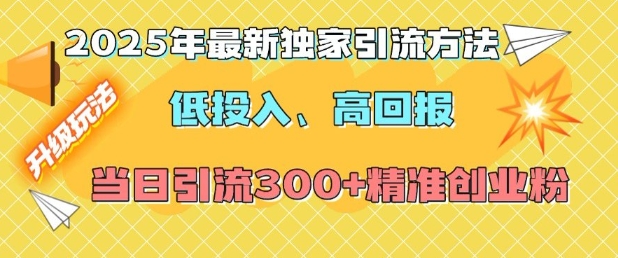 2025年最新独家引流方法，低投入高回报？当日引流300+精准创业粉-梦凌网创