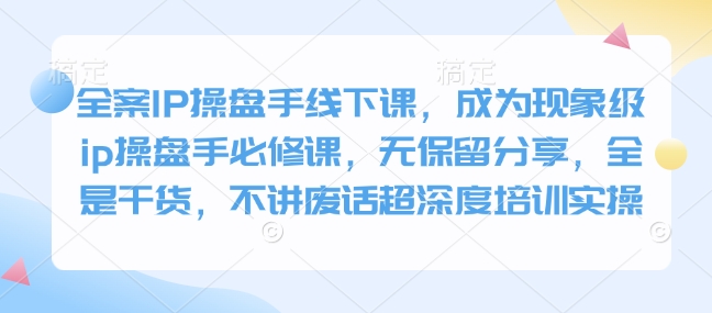 全案IP操盘手线下课，成为现象级ip操盘手必修课，无保留分享，全是干货，不讲废话超深度培训实操-梦凌网创