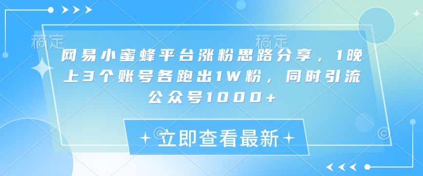 网易小蜜蜂平台涨粉思路分享，1晚上3个账号各跑出1W粉，同时引流公众号1000+-梦凌网创