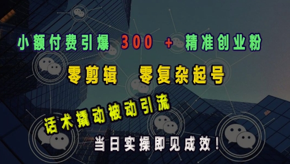 小额付费引爆 300 + 精准创业粉，零剪辑、零复杂起号，话术撬动被动引流，当日实操即见成效-梦凌网创