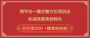 跨平台一键式暴力引流玩法,私域流量高效转化日引流300 +精准创业粉-薪火元第一资源库