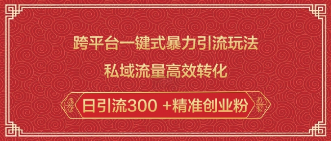 跨平台一键式暴力引流玩法，私域流量高效转化日引流300 +精准创业粉-梦凌网创