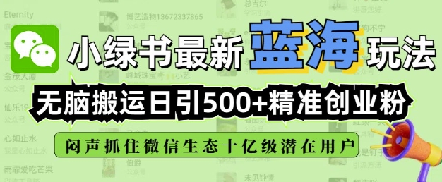 小绿书无脑搬运引流，全自动日引500精准创业粉，微信生态内又一个闷声发财的机会-梦凌网创