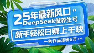 25年最新风口,用DeepSeek做养生号,新手轻松日赚上千块,一条作品涨粉...-薪火元第一资源库