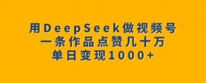 用DeepSeek做视频号，一条作品点赞几十万，单日变现1k-薪火元第一资源库