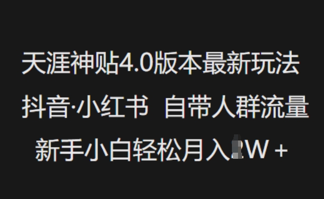 天涯神贴4.0版本最新玩法，抖音·小红书自带人群流量，新手小白轻松月入过W-梦凌网创