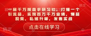一品千万操盘手研习社,打爆一个引流品,实现百万千万业绩,爆品裂变,私域升单,发售实战-薪火元第一资源库