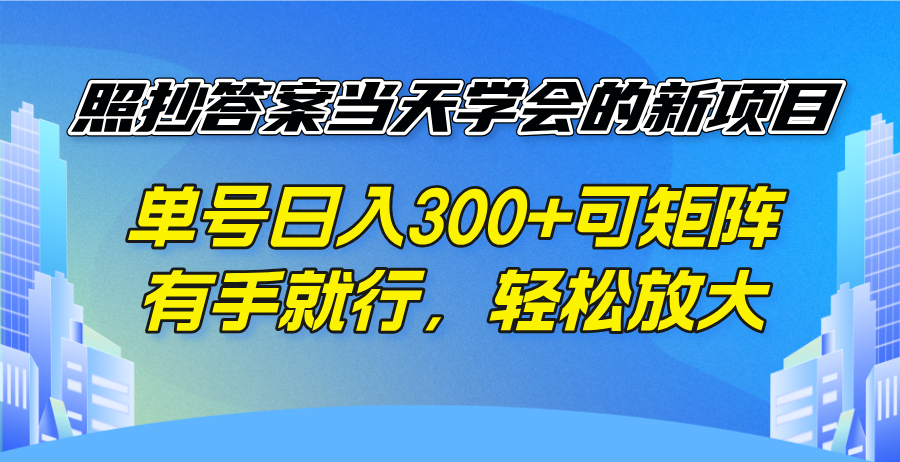 照抄答案当天学会的新项目，单号日入300 +可矩阵，有手就行，轻松放大-梦凌网创