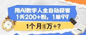 用AI数字人全自动获客，1天200+粉，1单99，1个月1个W+?-薪火元第一资源库