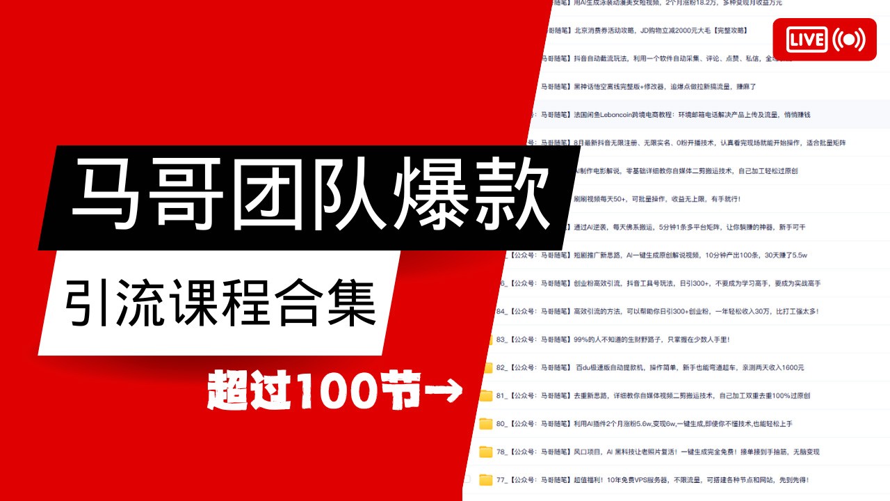 马哥团队【122节】最全项目爆款引流课程合集【持续更新】-梦凌网创