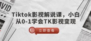 TikTok影视解说课，小白从0-1学会TK影视变现-薪火元第一资源库