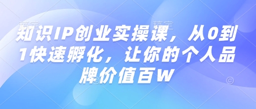 知识IP创业实操课，从0到1快速孵化，让你的个人品牌价值百W-梦凌网创