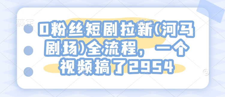 0粉丝短剧拉新(河马剧场)全流程，一个视频搞了2954-梦凌网创