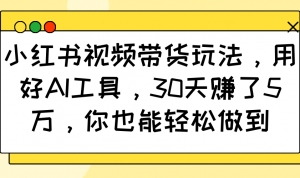 小红书视频带货玩法,用好AI工具,30天赚了5万,你也能轻松做到-薪火元第一资源库