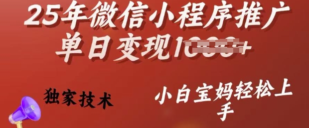 25年微信小程序推广单日变现多张，独家技术，小白宝妈轻松上手【揭秘】-梦凌网创