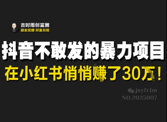 抖音不敢发的暴利项目，在小红书悄悄挣了30W-梦凌网创