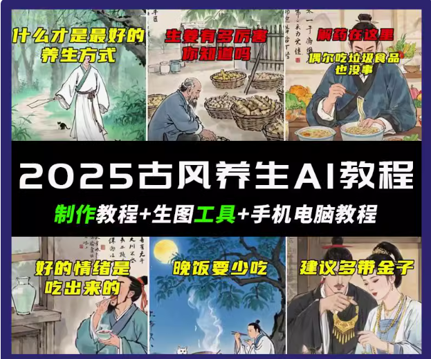 抖音AI古风养生视频教程日入五张 轻松涨粉 10W+-梦凌网创