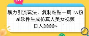暴力引流玩法，复制粘贴一周1w粉，ai软件生成仿真人美女视频，日入多张-薪火元第一资源库