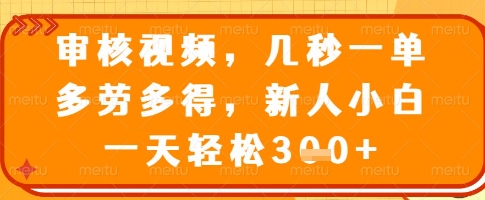 审核视频，几秒一单，多劳多得，新人小白一天轻松3张【揭秘】-梦凌网创
