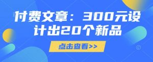 付费文章:300元设计出20个新品-薪火元第一资源库