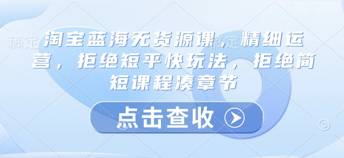 淘宝蓝海无货源课，精细运营，拒绝短平快玩法，拒绝简短课程凑章节-梦凌网创