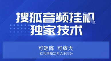 【搜狐音频挂G】独家技术，可矩阵可放大，红利期稳定月入8k【揭秘】-梦凌网创
