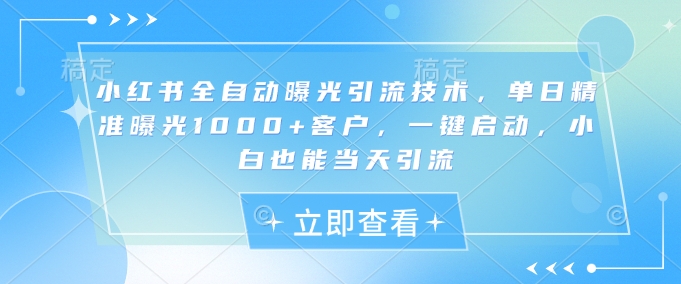小红书全自动曝光引流技术，单日精准曝光1000+客户，一键启动，小白也能当天引流【揭秘】-梦凌网创