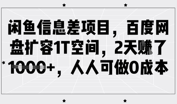 闲鱼信息差项目，百度网盘扩容1T空间，2天收益1k+，人人可做0成本-薪火元第一资源库