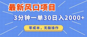 最新短剧项目操作，3分钟一单30。日入2000左右，零成本，无脑操作。-薪火元第一资源库