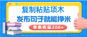 复制粘贴小项目，发布句子就能赚米，单条收益200+-薪火元第一资源库