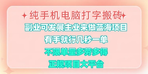 纯手机电脑打字搬砖，有手就行，几秒一单，多劳多得，正规项目大平台【揭秘】-梦凌网创