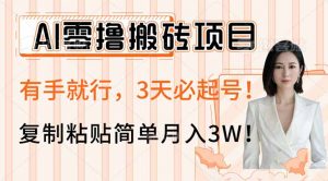 AI零撸搬砖项目玩法，有手就行，3天必起号，复制粘贴简单月入3W！-薪火元第一资源库