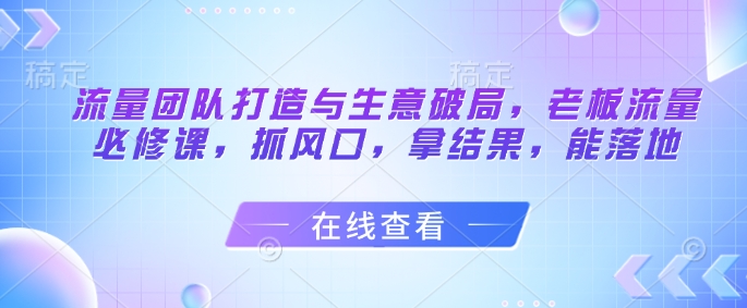 流量团队打造与生意破局，老板流量必修课，抓风口，拿结果，能落地-梦凌网创