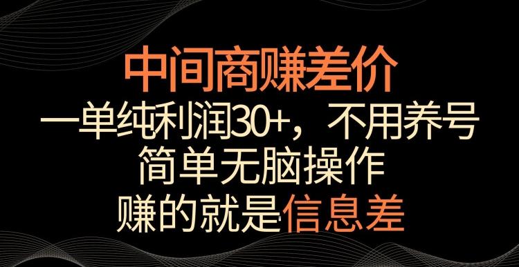 中间商赚差价，一单纯利润30+，简单无脑操作，赚的就是信息差，轻轻松松日入1000+【揭秘】-薪火元第一资源库