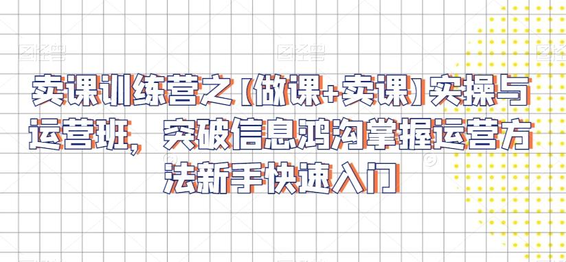 卖课训练营之【做课+卖课】实操与运营班，突破信息鸿沟掌握运营方法新手快速入门-梦凌网创