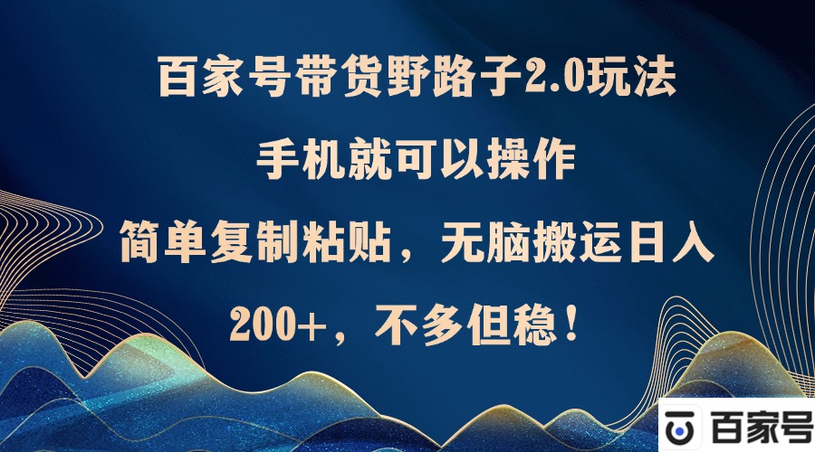 百家号带货野路子2.0玩法，手机就可以操作，简单复制粘贴，无脑搬运日…-梦凌网创