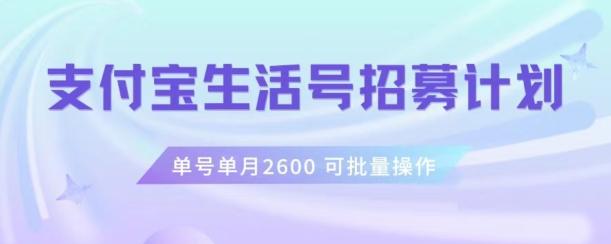 支付宝生活号作者招募计划，单号单月2600，可批量去做，工作室一人一个月轻松1w+【揭秘】-薪火元第一资源库