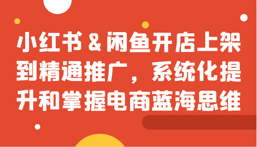 小红书&闲鱼开店上架到精通推广，系统化提升和掌握电商蓝海思维-梦凌网创