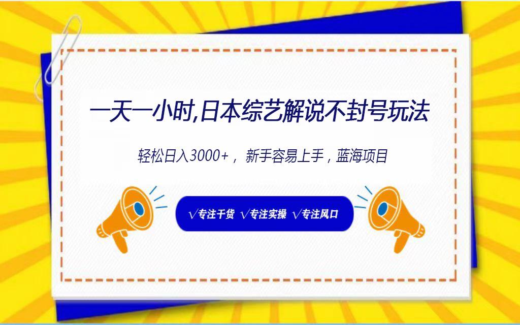 日本综艺解说不封号玩法，轻松日入1000+，全新赛道-薪火元第一资源库