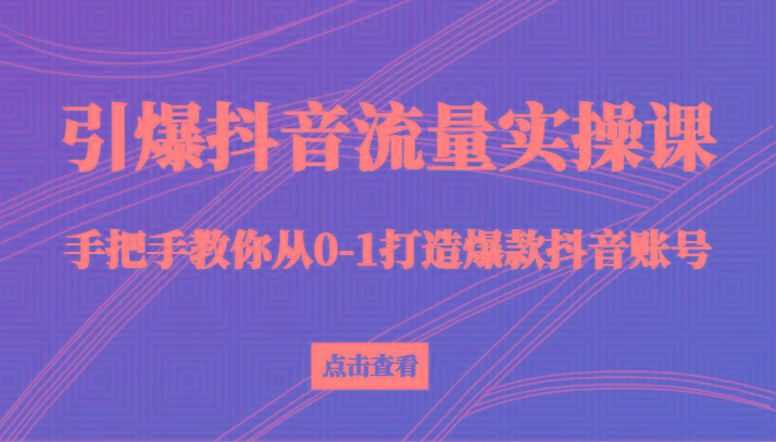 引爆抖音流量实操课，手把手教你从0-1打造爆款抖音账号(27节课)-梦凌网创